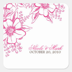 Pink Letterpress Style Wedding Square Sticker