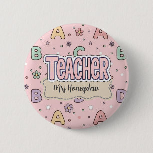 Pink Letters Teacher School Pattern 6 Cm Round Badge