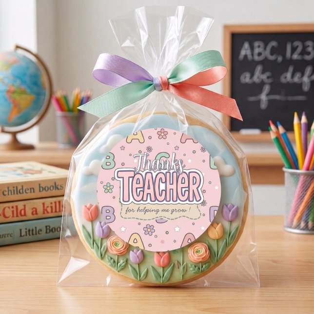 Pink Letters Teacher  School Pattern  Classic Round Sticker (Creator Uploaded)