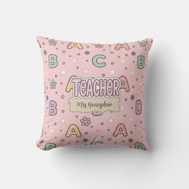 Pink Letters Teacher  School Pattern  Cushion (Front)