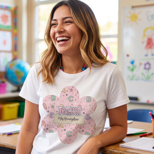 Pink Letters Teacher School Pattern T-Shirt