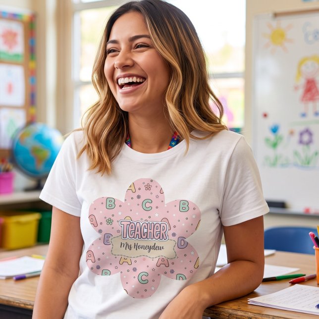 Pink Letters Teacher  School Pattern  T-Shirt (Creator Uploaded)
