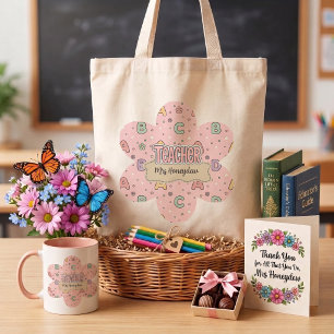 Pink Letters Teacher School Pattern Tote Bag