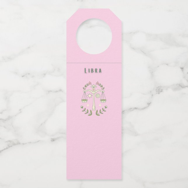 Pink Libra, zodiac, star sign  Bottle Tag (Front)