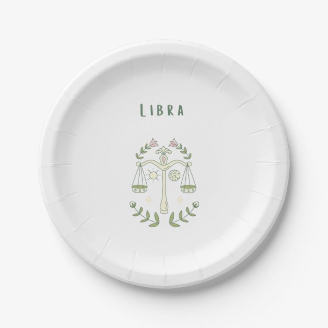 Pink Libra, zodiac, star sign  Paper Plate (Front)