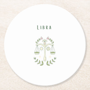 Pink Libra, zodiac, star sign Round Paper Coaster