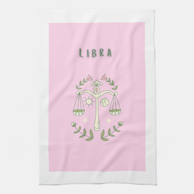 Pink Libra, zodiac, star sign  Tea Towel (Vertical)