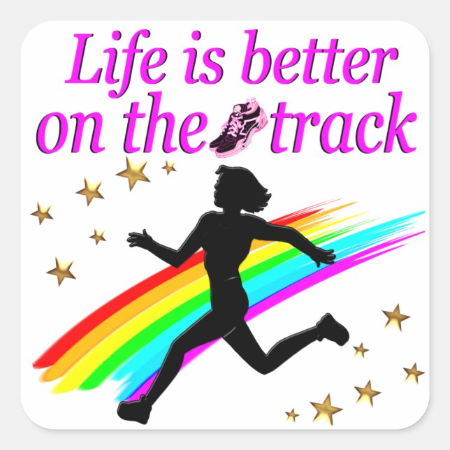 PINK LIFE IS BETTER ON THE TRACK DESIGN SQUARE STICKER (Front)