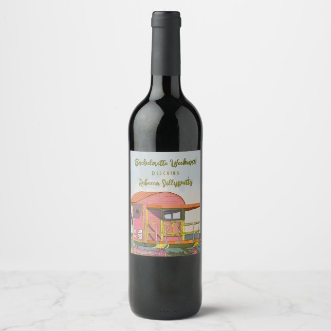 Pink Lifeguard Vibes Bachelorette Weekend Wine Label (Front)