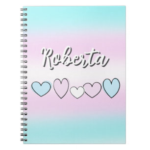 Pink, light blue, and white hearts and background notebook