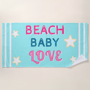 Pink Light Blue Beach Baby Love Stars Beach Towel