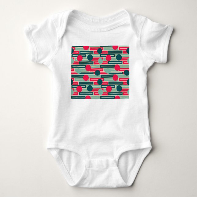 Pink, Light Blue, Teal Rectangles and Circles  Baby Bodysuit (Front)