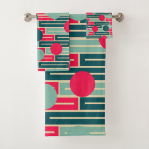 Pink, Light Blue, Teal Rectangles and Circles  Bath Towel Set