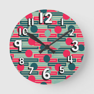 Pink, Light Blue, Teal Rectangles and Circles  Round Clock