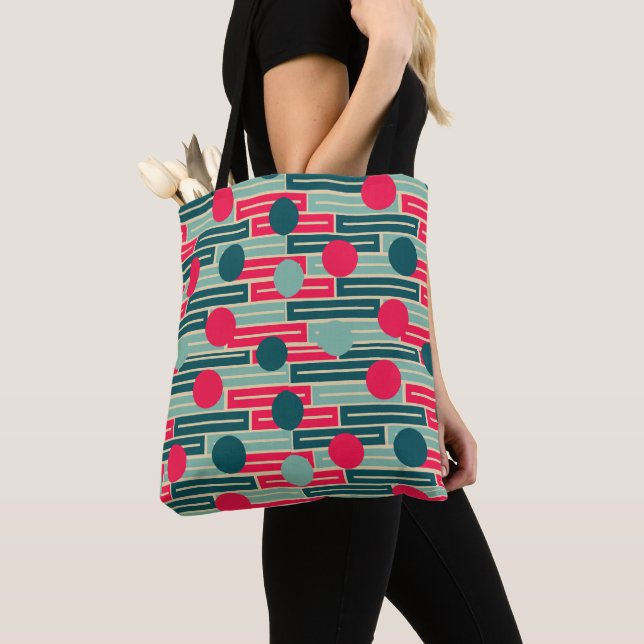 Pink, Light Blue, Teal Rectangles and Circles  Tote Bag (Close Up)
