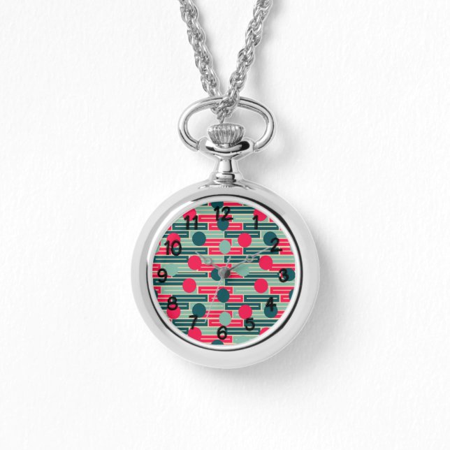 Pink, Light Blue, Teal Rectangles and Circles  Watch (Front)