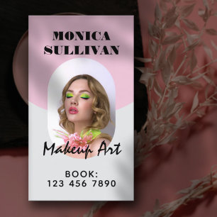 Pink light gray minimalist makeup business card