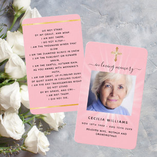 Pink light photo cross funeral prayer card