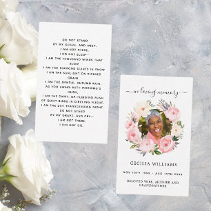 Pink light photo floral wreath funeral prayer card