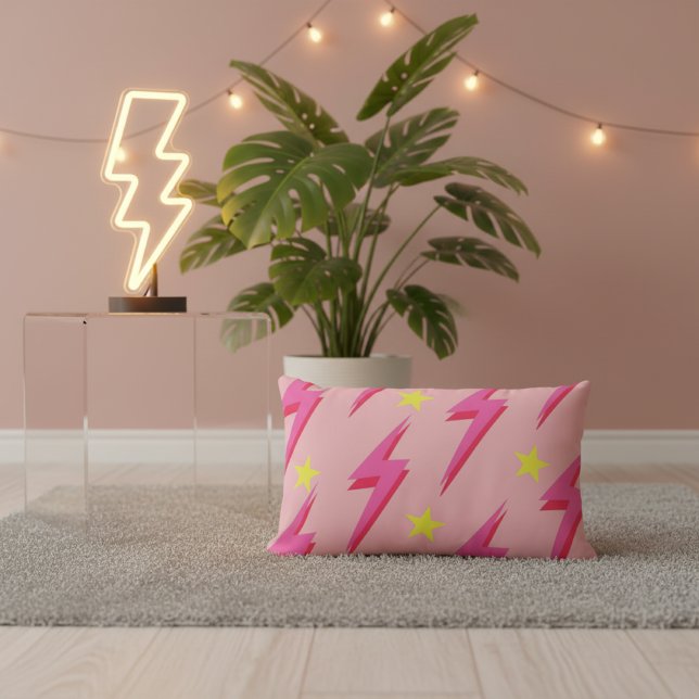 Pink Lightning Bolt Graphic Statement Decor Lumbar Cushion (Creator Uploaded)