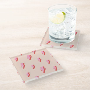 Pink Lightning Bolt Pattern Glass Coaster