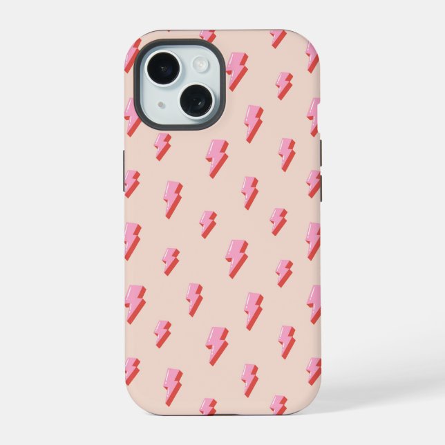 Pink Lightning Bolt Pattern iPhone 15 Case (Back)