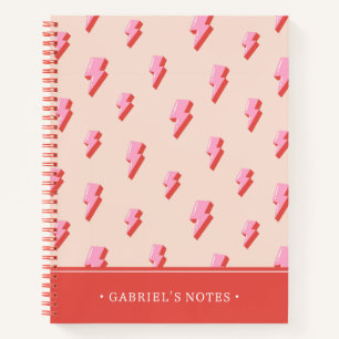 Pink Lightning Bolt Pattern Personalised Notebook