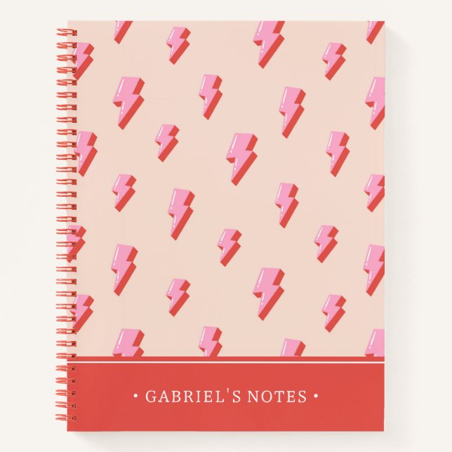Pink Lightning Bolt Pattern | Personalised Notebook (Front)