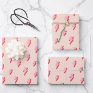 Pink Lightning Bolt Pattern Wrapping Paper Sheet