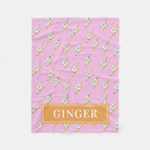 Pink Lightning Bolt Pop Art Monogram Pet Fleece Blanket