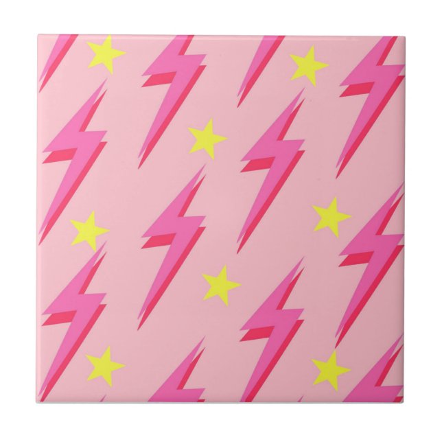 Pink Lightning Ceramic Tile for Creative Spaces (Front)