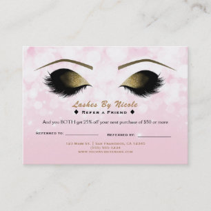Pink Lights Makeup Lashes Refer Friend Aftercare Referral Card