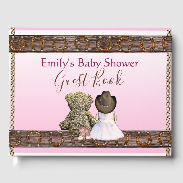Pink Lil' Cowgirl Baby Shower Guest Book (Front)