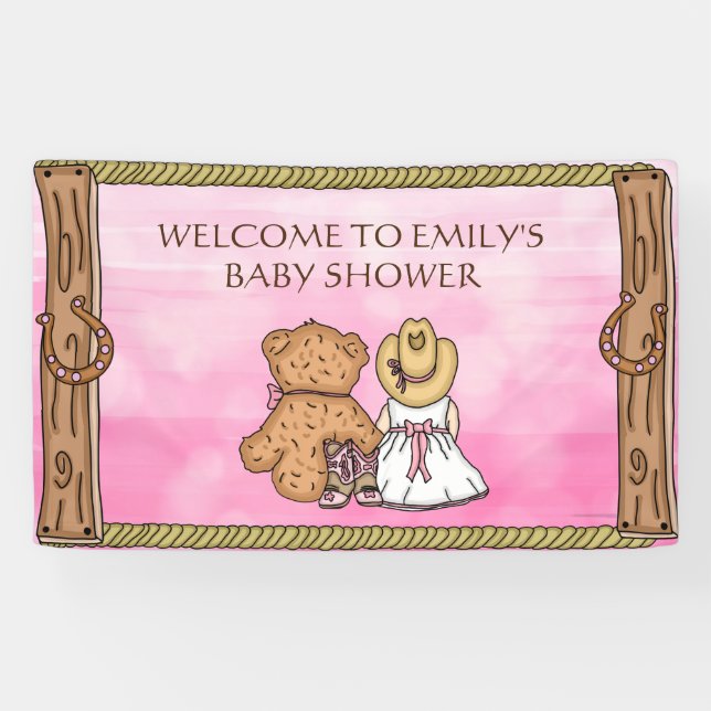 Pink Lil' Cowgirl Personalised Baby Shower   Banner (Horizontal)