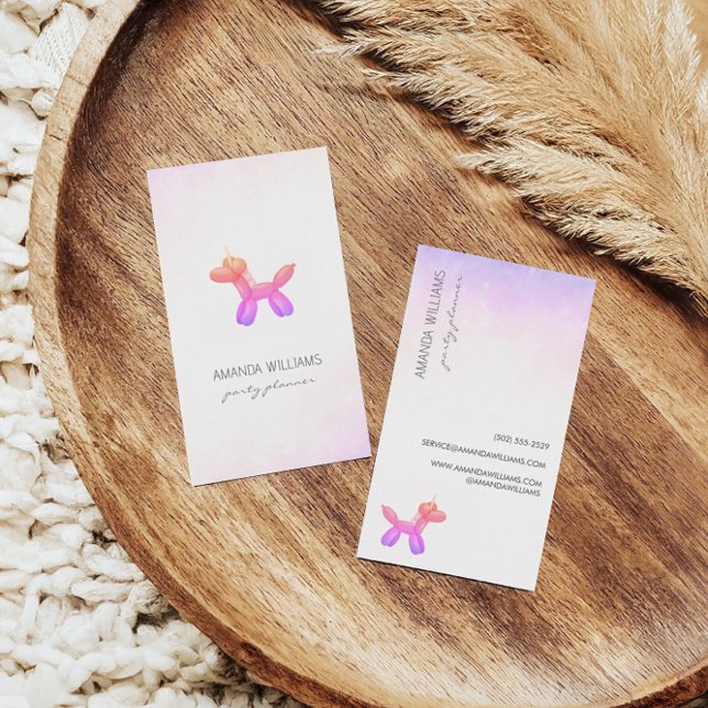 Pink Lilac Balloon Animal Party Event Planner Business Card (Creator Uploaded)