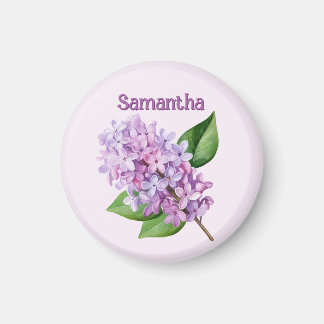 Pink Lilac Blossom Custom Name Magnet
