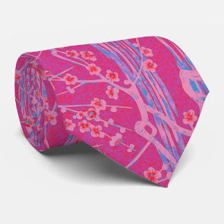 PINK LILAC BLUE SAKURA FLOWERS Japanese Floral Tie