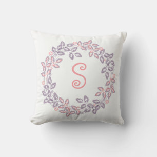 Pink, lilac, Botanical wreath, personalised Cushion