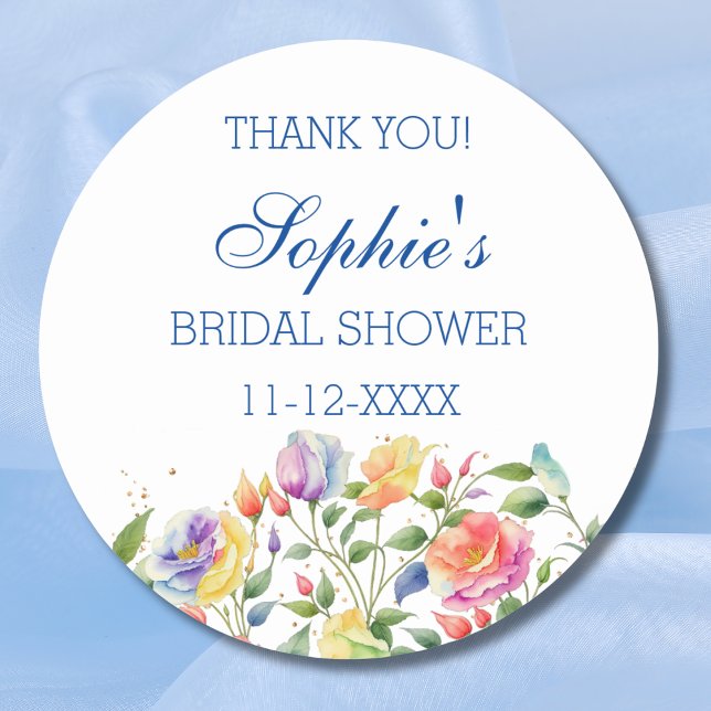 Pink Lilac Bright Floral Bridal Shower Thank You Classic Round Sticker (Creator Uploaded)