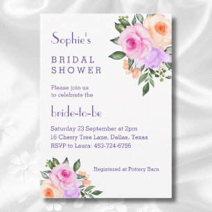Pink Lilac Bright Floral Roses Bridal Shower Invitation