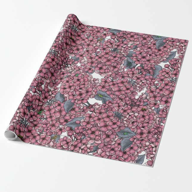 Pink Lilac garden Wrapping Paper (Unrolled)