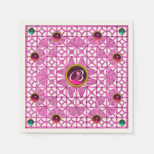 PINK LILAC GEOMETRIC LACE GEM STONE MONOGRAM NAPKIN