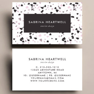Pink Lilac Gray Terrazzo Pattern Interior Design Business Card