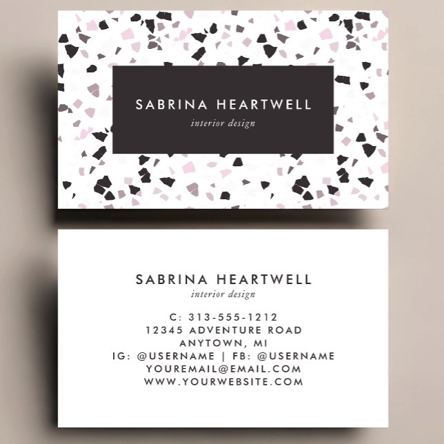 Pink Lilac Grey Terrazzo Pattern Interior Design Business Card (Creator Uploaded)