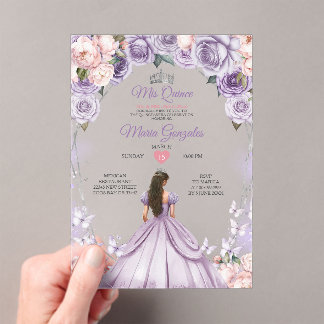 Pink Lilac Mis Quince 15 Anos Crown Quinceañera Acrylic Invitations