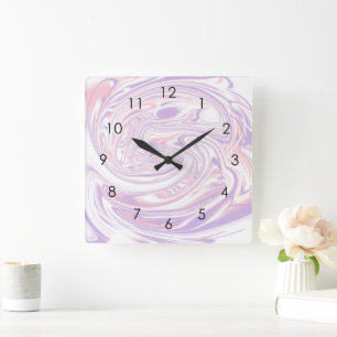 Pink Lilac Modern Abstract Liquid Marble Design Square Wall Clock