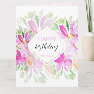 Pink Lilac Modern Boho Watercolor Floral Card