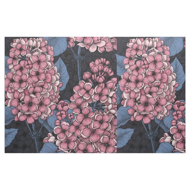 Pink lilac on dark blue fabric (Fat Quarter)