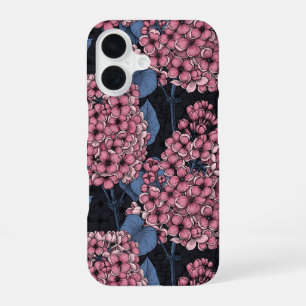 Pink lilac on dark blue iPhone 16 case