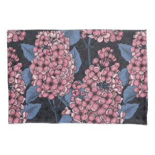 Pink lilac on dark blue pillowcase